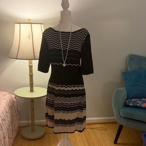 Jones NY Elegant Black and Cream Sweater Women's Dress